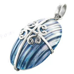 1 9/16" 925 Silver Blue Turbo Shell Pendant