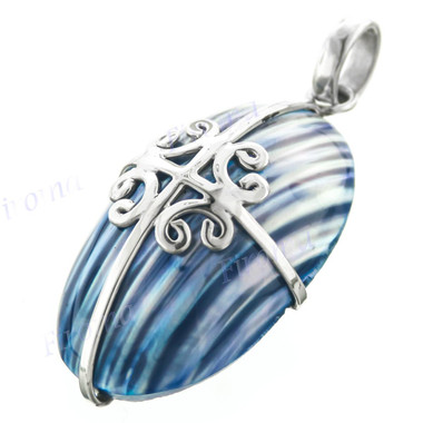 1 9/16" 925 Silver Blue Turbo Shell Pendant
