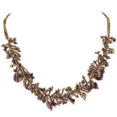 Glass Seed Beads Mineral Chips 21" Copper Necklace