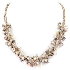 Glass Seed Beads Mineral Chips 21" Beige Khaki Necklace