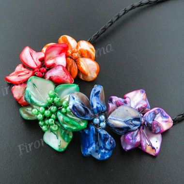 Dyed Mother Of Pearl Freshwater Pearl Flower Shell 17" Purple Necklace