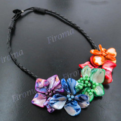Dyed Mother Of Pearl Freshwater Pearl Flower Shell 17" Purple Necklace