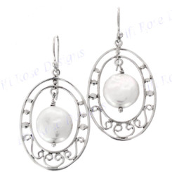 1 3/16" 925 Silver White Biwa Pearl French Wires Earrings