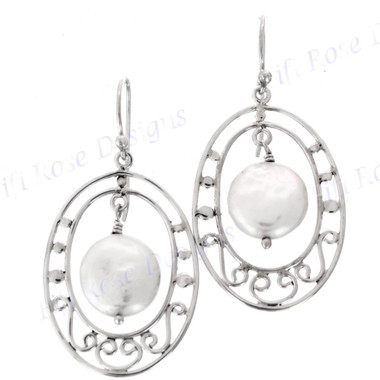 1 3/16" 925 Silver White Biwa Pearl French Wires Earrings