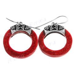 1" 925 Silver Red Coral Round French Wires Earrings