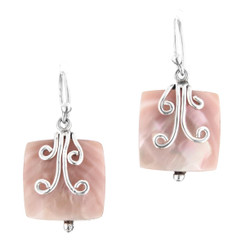 9/16" 925 Silver Mother Of Pearl Shell Lilac Pink French Wires Earrings