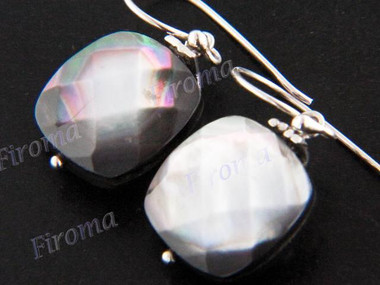 9/16" 925 Silver Mother Of Pearl Shell Black French Wires Earrings