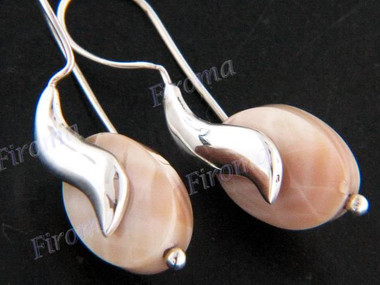 13/16" 925 Silver Mother Of Pearl Shell Lilac Pink French Wires Earrings