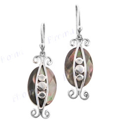 7/8" 925 Silver Mother Of Pearl Shell Black French Wires Earrings