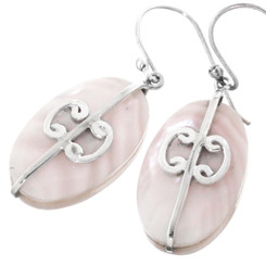 1" 925 Silver Pink Mother Of Pearl Shell French Wires Earrings