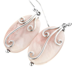 1" 925 Silver Pink Mother Of Pearl Shell French Wires Earrings