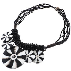 Genuine Cone Shell Seed Beads 18" Black Necklace Pendant