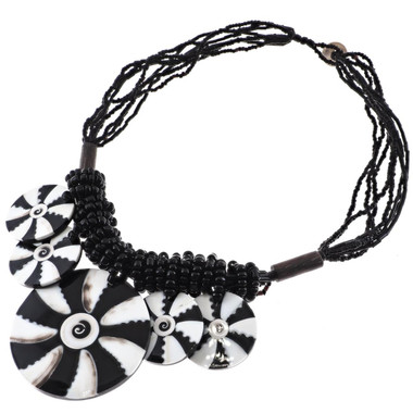 Genuine Cone Shell Seed Beads 18" Black Necklace Pendant