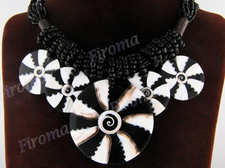 Genuine Cone Shell Seed Beads 18" Black Necklace Pendant