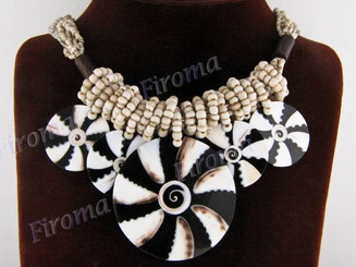 Genuine Cone Shell Seed Beads 18" Silver Khaki Necklace Pendant