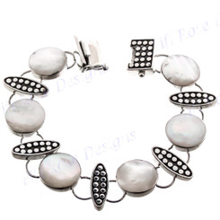 925 Silver Mother Of Pearl Shell 7 1/2" Bracelet
