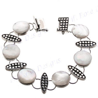 925 Silver Mother Of Pearl Shell 7 1/2" Bracelet