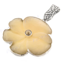 2 11/16" 925 Silver Gold Biwa Pearl Yellow Aventurine Flower Pendant