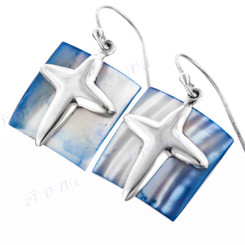 9/16" 925 Silver Blue Turbo Shell French Wires Earrings