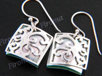 9/16" 925 Silver Green Abalone Shell French Wires Earrings