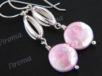 1 3/16" 925 Silver Pink Biwa Pearl French Wires Earrings