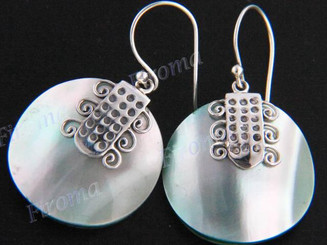7/8" 925 Silver Pink Abalone Shell Round Green French Wires Earrings