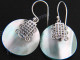 7/8" 925 Silver Pink Abalone Shell Round Green French Wires Earrings