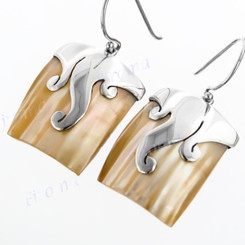 7/8" 925 Silver Gold Turbo Shell Square French Wires Earrings