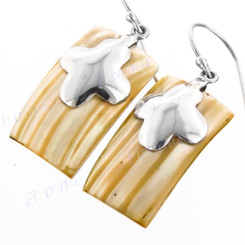 7/8" 925 Silver Gold Turbo Shell Rectangle French Wires Earrings