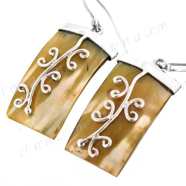 7/8" 925 Silver Gold Turbo Shell Rectangle French Wires Earrings