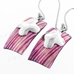 13/16" 925 Silver Purple Turbo Shell Rectangle French Wires Earrings