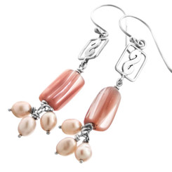 1 7/16" 925 Silver Pink Mother Of Pearl Freshwater Pearl Shell French Earrings