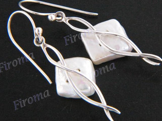 1 3/16" 925 Silver White Biwa Pearl French Wires Earrings