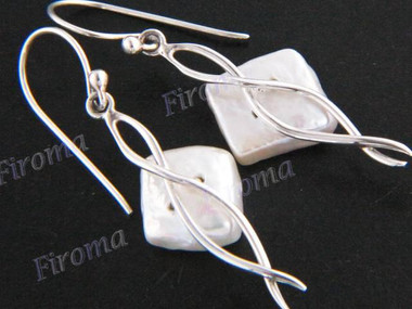 1 3/16" 925 Silver White Biwa Pearl French Wires Earrings