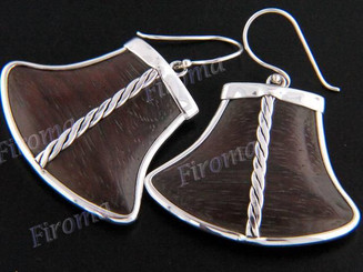 1 1/2" 925 Silver Sono Wood French Wires Earrings