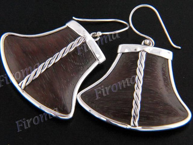 1 1/2" 925 Silver Sono Wood French Wires Earrings