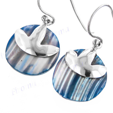 5/8" 925 Silver Blue Turbo Shell French Wires Earrings