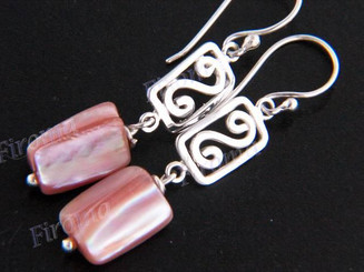 1 1/8" 925 Silver Pink Mother Of Pearl Shell French Wires Earrings