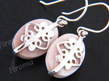 9/16" 925 Silver Pink Mother Of Pearl Shell French Wires Earrings