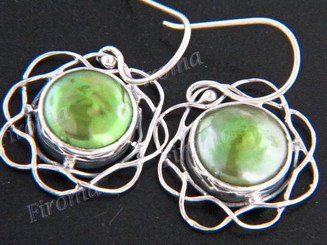 7/8" 925 Silver Green Biwa Pearl Flower French Wires Earrings