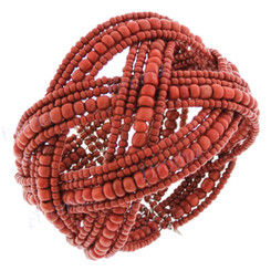 Glass Seed Beads 7" Brown Cuff Bracelet