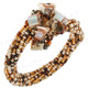 Mother Of Pearl Seed Beads Tiger Eye 7" Beige Brown Bangle Post Bracelet
