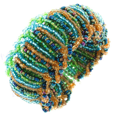 Seed Beads 7" Peacock Green Cuff Bracelet