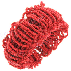 Seed Beads 7" Coral Red Cuff Bracelet