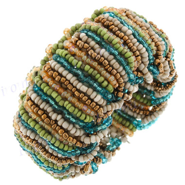 Seed Beads 7" Bronze Blue Cuff Bracelet
