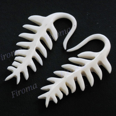 1 9/16" Buffalo Bone Tribal Maori White Plug Earrings