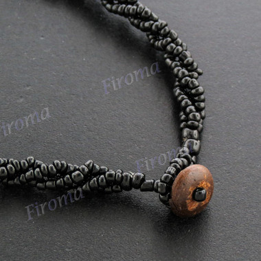 Glass Seed Beads Cone Shell Shiwa Eye 17" Black Necklace