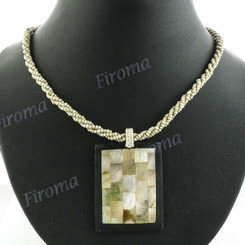Glass Seed Beads Mother Of Pearl Shell Rectangle 19" Beige Khaki Necklace