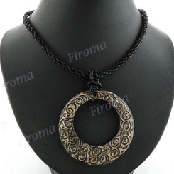 Glass Seed Beads Wood Tribal 18" Black Brown Necklace