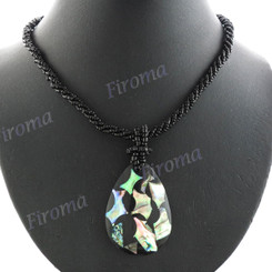 Glass Seed Beads Paua Abalone Teardrop 18" Black Necklace